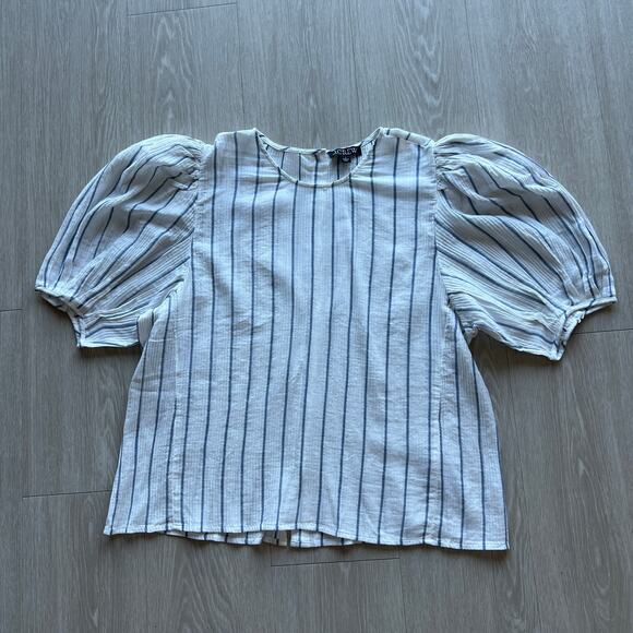 J Crew Puff Sleeve Top In Sheer Gauze Womens Large White Striped - Picture 1 of 8